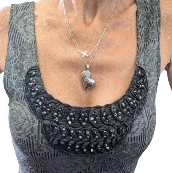 Free People Gray Floral Lace Fit & Flare Mini Dress with Beaded Neckline Size S - Picture 5 of 8